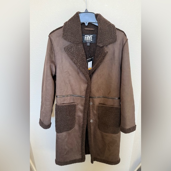 🤎 FRYE AND CO. NWT - Never Worn 🧥 Suede Brown Sherpa Coat - Picture 4 of 6